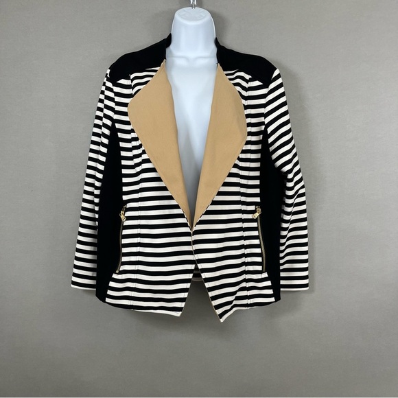 Chico’s Black Stripe Color Block Open Blazer - Picture 1 of 14